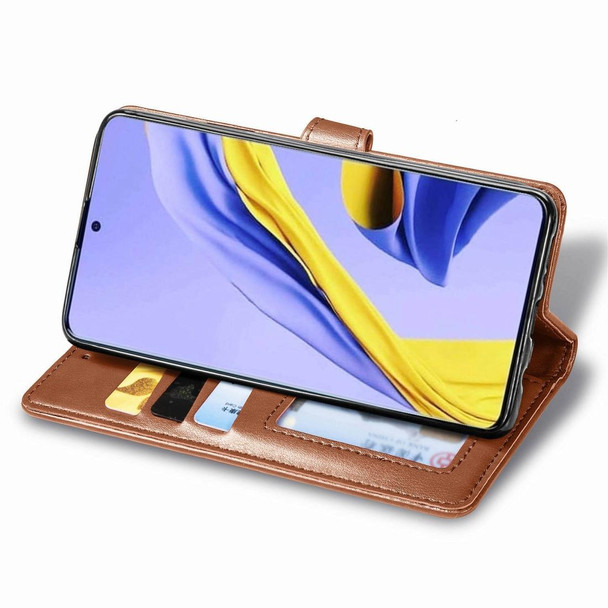 Galaxy A71 5G Retro Solid Color Leather Buckle Phone Case with Lanyard & Photo Frame & Card Slot & Wallet & Stand Function(Brown)