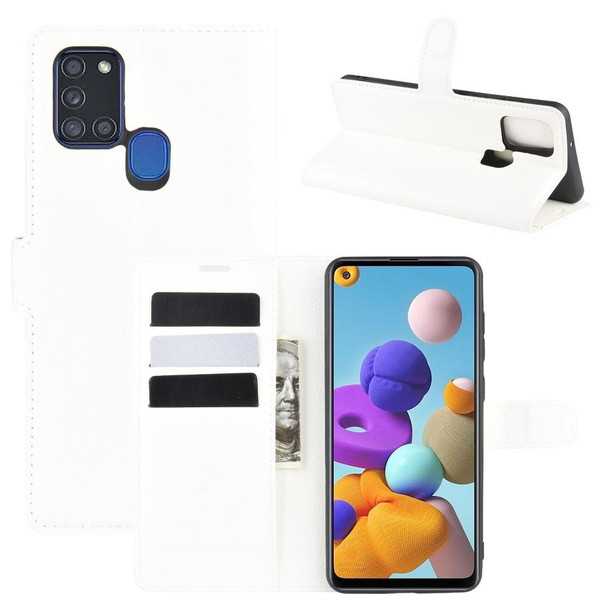 Galaxy A21S Litchi Texture Horizontal Flip Protective Case with Holder & Card Slots & Wallet(White)