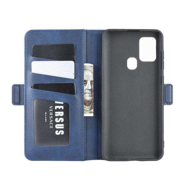 Galaxy A21S Dual-side Magnetic Buckle Horizontal Flip Leather Case with Holder & Card Slots & Wallet(Dark Blue)