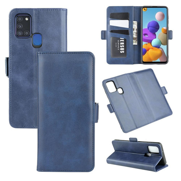 Galaxy A21S Dual-side Magnetic Buckle Horizontal Flip Leather Case with Holder & Card Slots & Wallet(Dark Blue)