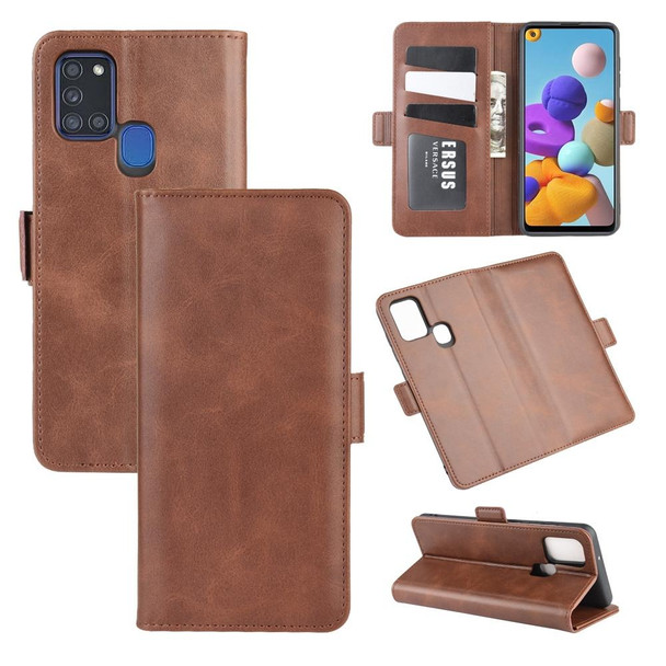 Galaxy A21S Dual-side Magnetic Buckle Horizontal Flip Leather Case with Holder & Card Slots & Wallet(Brown)