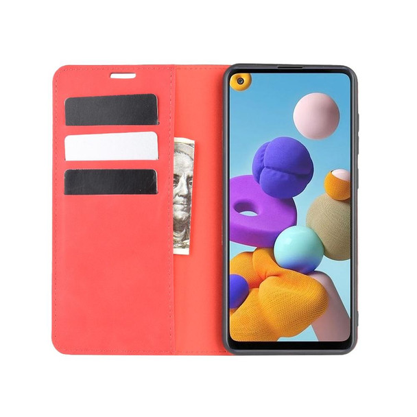 Galaxy A21s Retro-skin Business Magnetic Suction Leather Case with Holder & Card Slots & Wallet(Red)