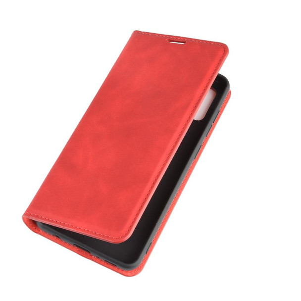 Galaxy A21s Retro-skin Business Magnetic Suction Leather Case with Holder & Card Slots & Wallet(Red)