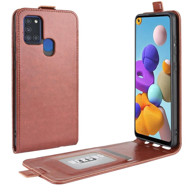 Galaxy A21S R64 Texture Single Vertical Flip Leather Protective Case with Card Slots & Photo Frame(Brown)