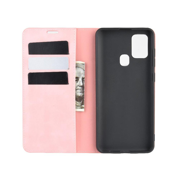 Galaxy A21s Retro-skin Business Magnetic Suction Leather Case with Holder & Card Slots & Wallet(Pink)