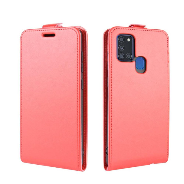 Galaxy A21S R64 Texture Single Vertical Flip Leather Protective Case with Card Slots & Photo Frame(Red)
