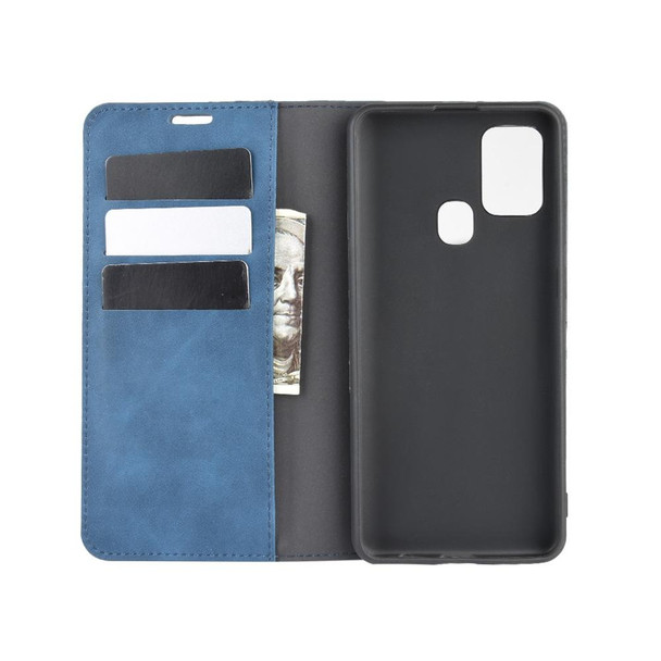 Galaxy A21s Retro-skin Business Magnetic Suction Leather Case with Holder & Card Slots & Wallet(Dark Blue)