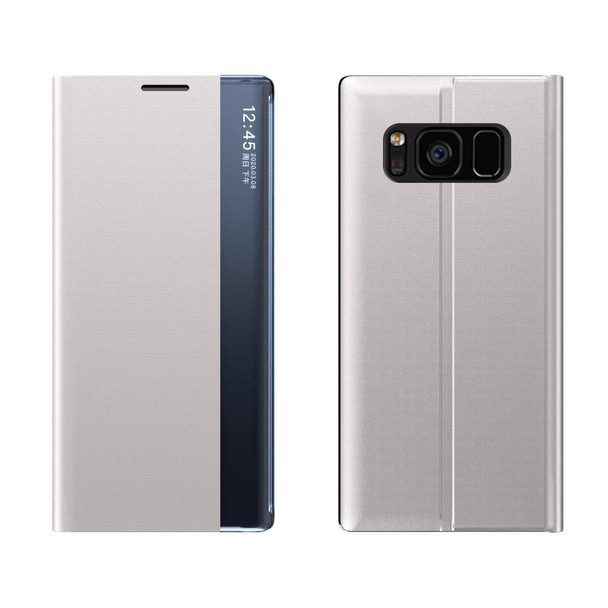 Galaxy S10 Plus Side Display Magnetic Horizontal Flip Plain Texture Cloth + PC Case with Holder & Sleep / Wake-up Function(Silver)