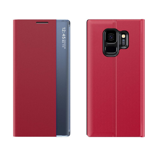 Galaxy S9 Plus Side Display Magnetic Horizontal Flip Plain Texture Cloth + PC Case with Holder & Sleep / Wake-up Function(Red)