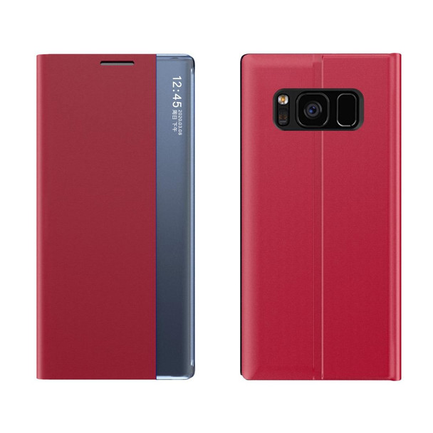 Galaxy S10 Side Display Magnetic Horizontal Flip Plain Texture Cloth + PC Case with Holder & Sleep / Wake-up Function(Red)