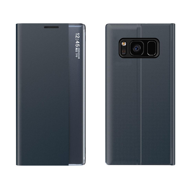 Galaxy S10 Side Display Magnetic Horizontal Flip Plain Texture Cloth + PC Case with Holder & Sleep / Wake-up Function(Dark Blue)