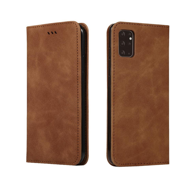 Galaxy S20 Plus Retro Skin Feel Business Magnetic Horizontal Flip Leather Case(Brown)
