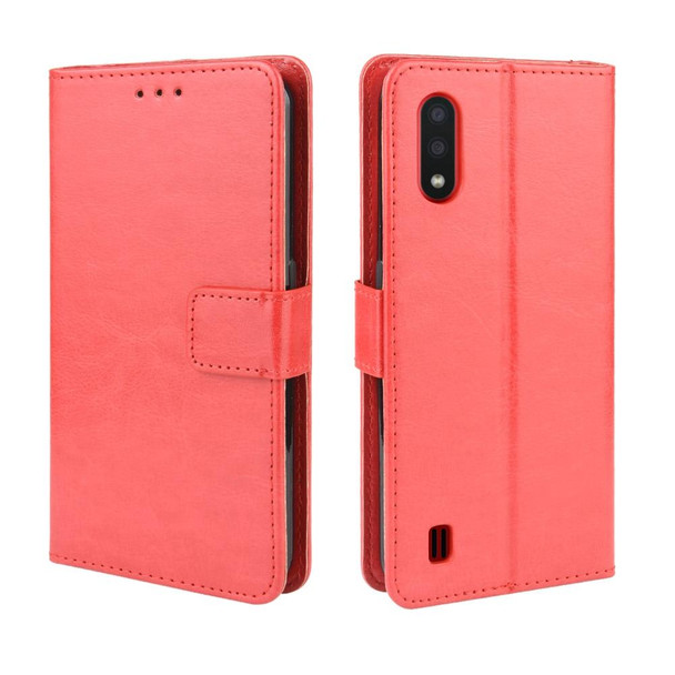 Galaxy A01 Retro Crazy Horse Texture Horizontal Flip Leather Case with Holder & Card Slots & Photo Frame(Red)