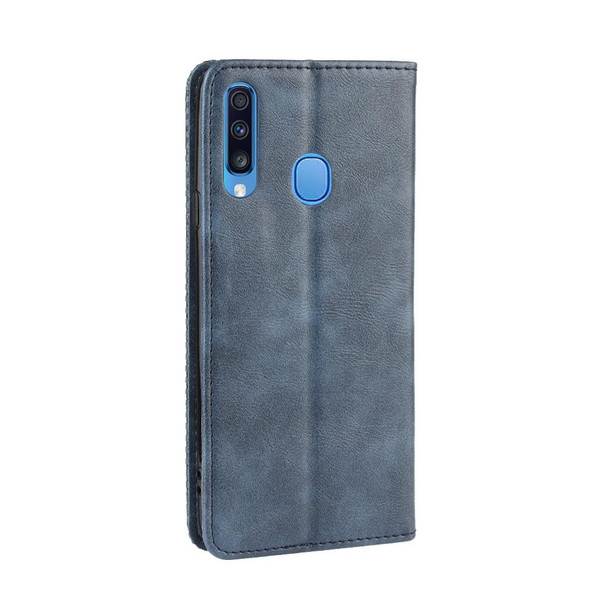 Galaxy A20s Magnetic Buckle Retro Crazy Horse Texture Horizontal Flip Leather Case , with Holder & Card Slots & Photo Frame(Blue)