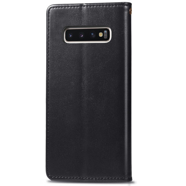 Retro Solid Color Leather Buckle Mobile Phone Protection Leather Case with Photo Frame & Card Slot & Wallet & Bracket Function for Galaxy S10 Plus(Black)