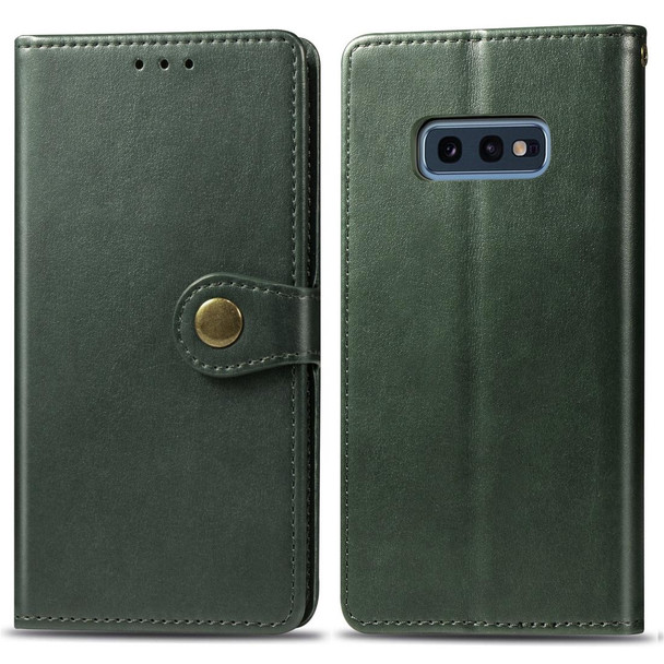 Retro Solid Color Leather Buckle Mobile Phone Protection Leather Case with Photo Frame & Card Slot & Wallet & Bracket Function for Galaxy S10e(Green)