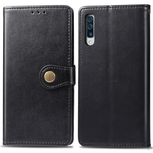 Retro Solid Color Leather Buckle Mobile Phone Protection Leather Case with Photo Frame & Card Slot & Wallet & Bracket Function for Galaxy A70(Black)