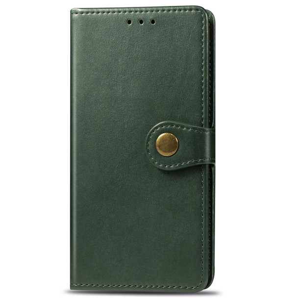Retro Solid Color Leather Buckle Mobile Phone Protection Leather Case with Photo Frame & Card Slot & Wallet & Bracket Function for Galaxy A10(Green)