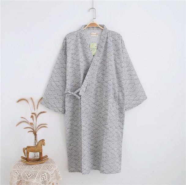 Man Pure Cotton Double-deck Bathrobe Kimono Pajamas Home Wear, Size: M(Gray)