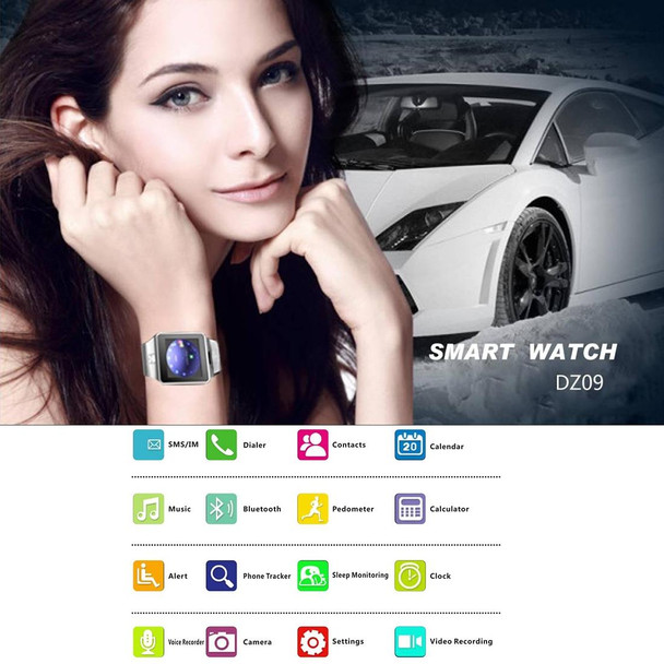 DZ09 1.56 inch Screen Bluetooth 3.0 Android 4.1 OS Above Smart Watch Phone with Bluetooth Call & Call Reminder & Sleep Monitor & Pedometer & Sedentary Reminder & Calendar & SMS & Audio and Video Player & Anti-loss Function(White)