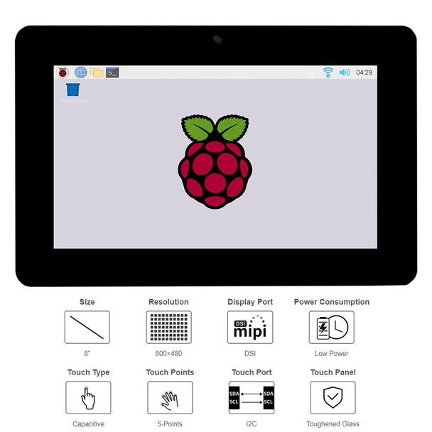 WAVESHARE 8 inch 800 x 480 Capacitive Touch Display for Raspberry Pi, DSI Interface