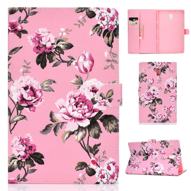 Samsung Galaxy Tab A 10.5 T590/T595 Colored Drawing Pattern Horizontal Flip PU Leather Case with Holder & Card Slot(Pink Flowers)