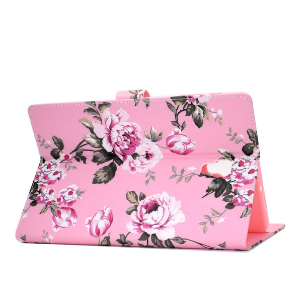 Samsung Galaxy Tab A 10.5 T590/T595 Colored Drawing Pattern Horizontal Flip PU Leather Case with Holder & Card Slot(Pink Flowers)