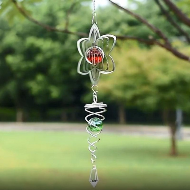 Crystal Stainless Steel Mirror Three-dimensional Rotating Wind Chime(Bauhinia)
