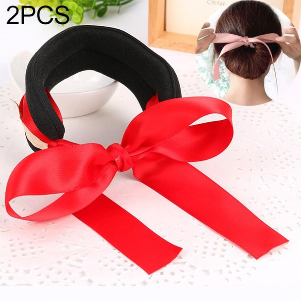 2 PCS Hair Curls Bun Head Band Hair Maker Silk Ribbon Bowknot Hairband Large Size(Red)