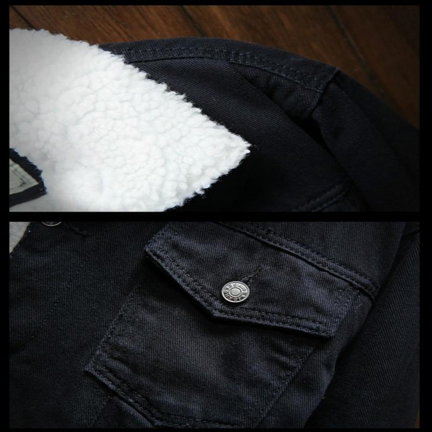 Men Winter Wool Liner Jean Jackets Outerwear Warm Denim Coats, Size:M(Sky Blue)