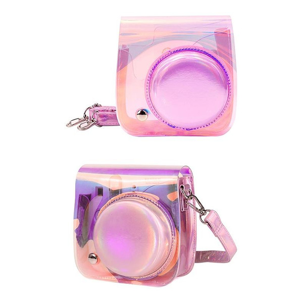 Richwell Translucent PVC Camera Bag for Fujifilm Instax Mini 8 8+ 9 Cover Case with Shoulder Strap Gradient Pink Shell