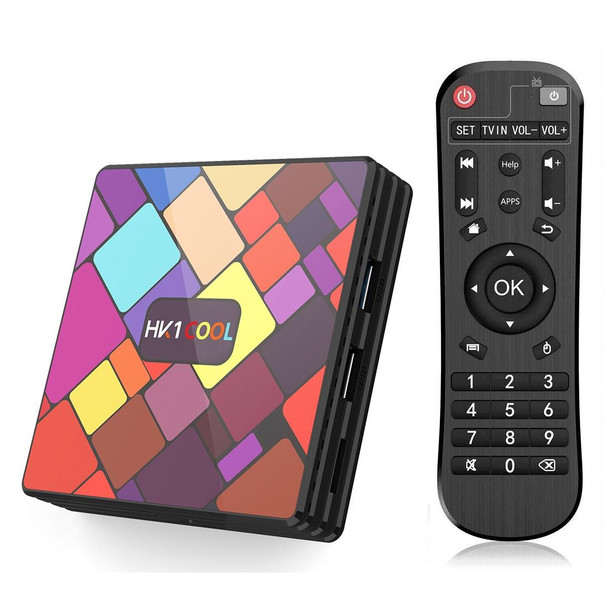HK1COOL 4K UHD Smart TV Box with Remote Controller, Android 9.0 RK3318 Quad-core Cortex-A53, 4GB+128GB, Support WiFi & BT & AV & HDMI & RJ45 & TF Card