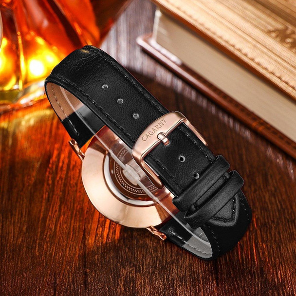 CAGARNY 6812 Round Dial Alloy Gold Case Fashion Men Watch Quartz Watches with PU Leatherette Band