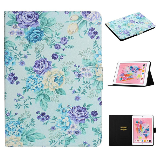 iPad 10.2 Flower Pattern Horizontal Flip Leather Case with Card Slots & Holder(Purple Flower)