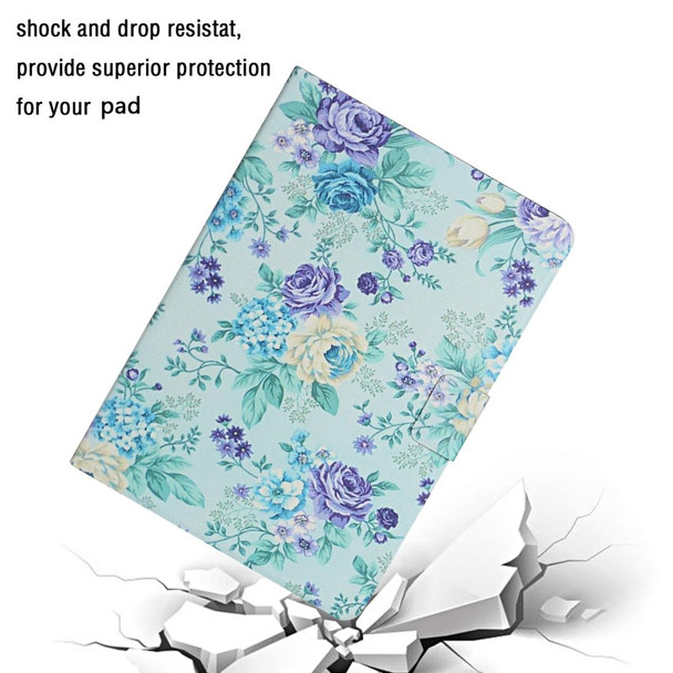 iPad 10.2 Flower Pattern Horizontal Flip Leather Case with Card Slots & Holder(Purple Flower)