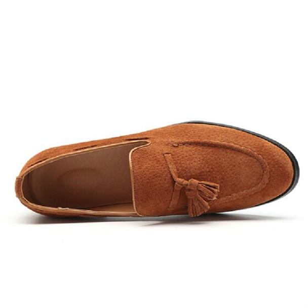 Men Leather Shoes Suede Tassels Slip-on Peas Shoes, Size:41(Brown)