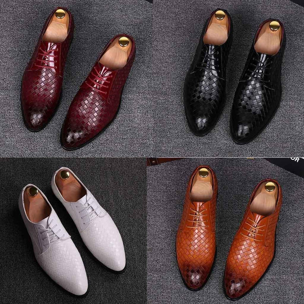Men Business Dress Shoes Crocodile Leather Shoes Pointed Strips Brock Casual Shoes, Size:44(White)