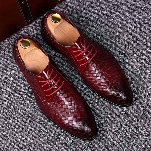 Men Business Dress Shoes Crocodile Leather Shoes Pointed Strips Brock Casual Shoes, Size:39(Red)