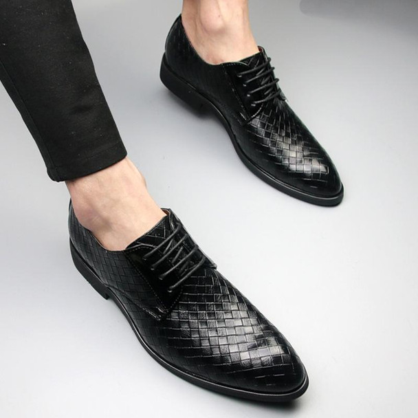 Men Business Dress Shoes Crocodile Leather Shoes Pointed Strips Brock Casual Shoes, Size:38(Black)