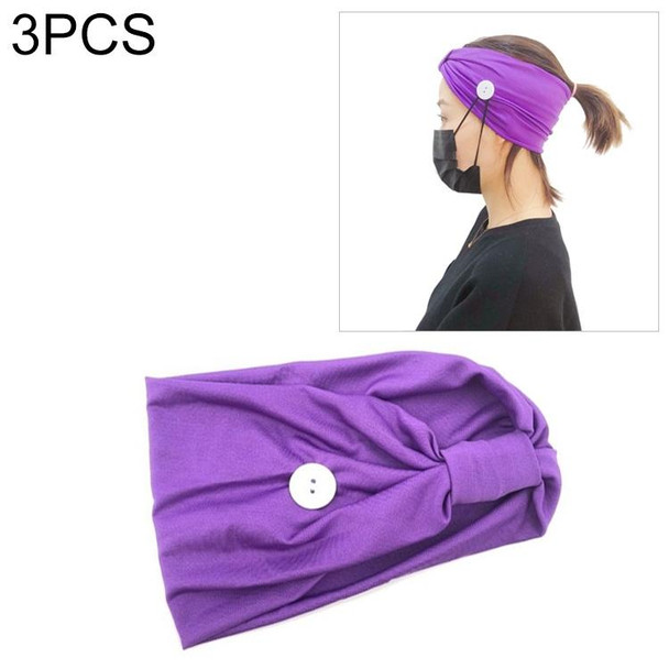 3 PCS Headband Headscarf Sports Yoga Knitted Sweat-absorbent Hair Band with Mask Anti-leash Button(Purple)