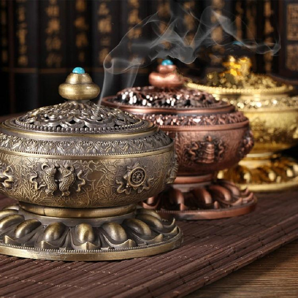 Eight Treasure Incense Burner Homeware Incense Burner Decoration, Size:Mdeium(Bronze)