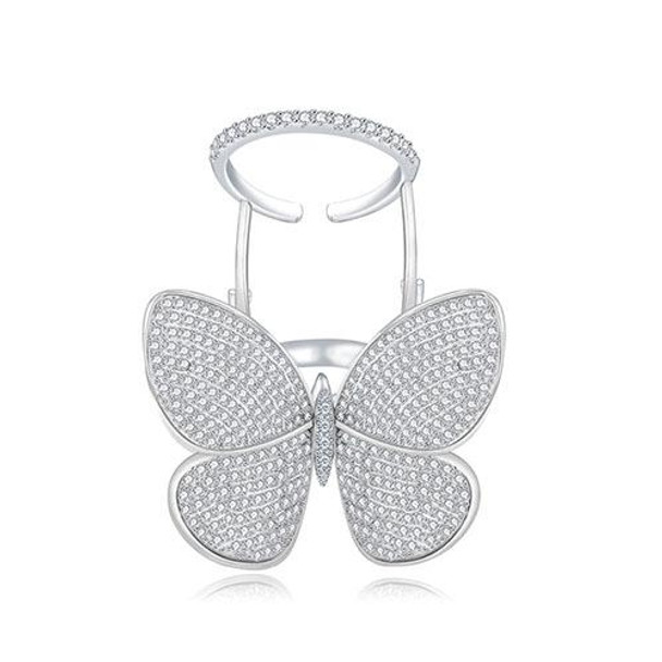 Fashion Adjustable Butterfly Shape Ring with Diamond Women Jewelry, Ring Size:9(Platinum)