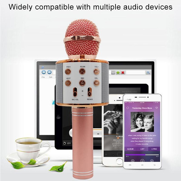 WS-858 Metal High Sound Quality Handheld KTV Karaoke Recording Bluetooth Wireless Microphone, for Notebook, PC, Speaker, Headphone, iPad, iPhone, Galaxy, Huawei, Xiaomi, LG, HTC and Other Smart Phones(Silver)