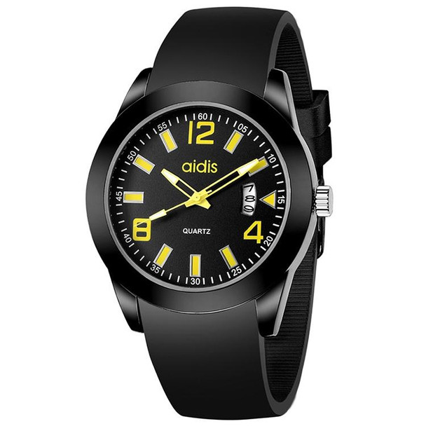 addies MY-1601 Luminous Version Silicone Watchstrap Quartz Watch, Support Calendar, Size:L(Yellow)