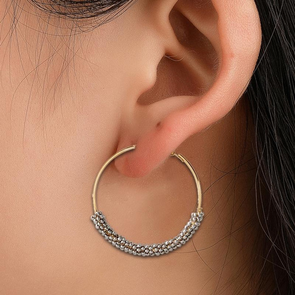 Women Hoop Earrings Ethnic Vintage Bead Boho Earrings Statement Jewelry(silver)