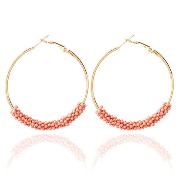 Women Hoop Earrings Ethnic Vintage Bead Boho Earrings Statement Jewelry(pink)