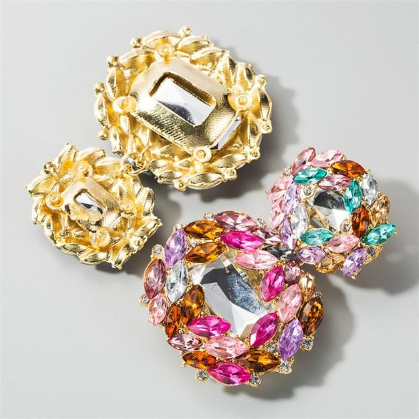 2 Pairs Female Earrings Exaggerated Alloy Geometric Glass Diamond Earrings(AB Color)