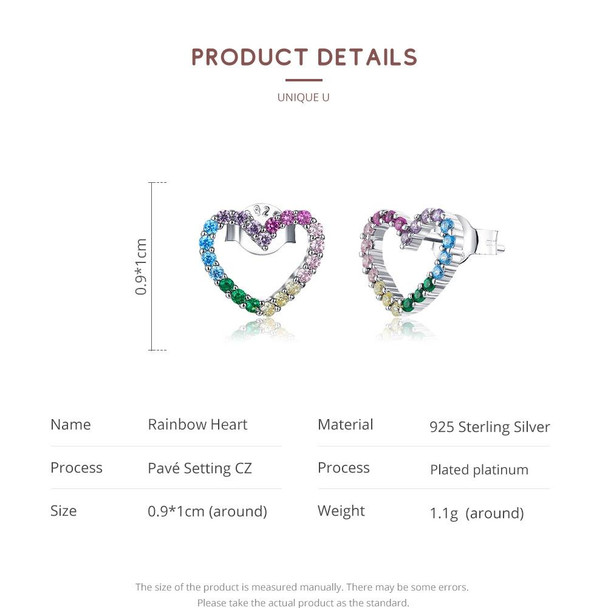 Rainbow Earrings Sterling Silver S925 Heart-shaped Zircon Girls Accessories