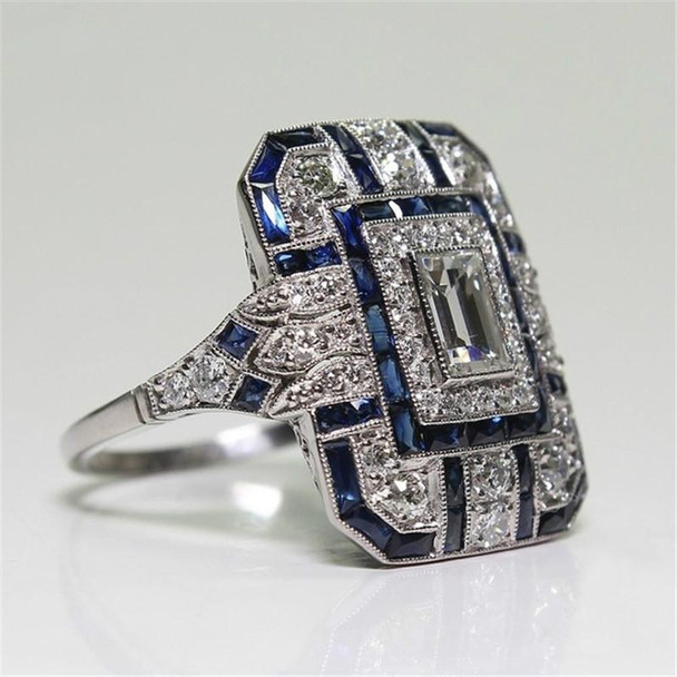 Luxury Square Women Crystal Zircon Engagement Ring, Ring Size:8(Purple)