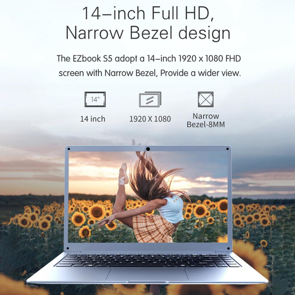 Jumper EZbook S5 Laptop, 14.0 inch, 12GB+128GB, Windows 11 Intel Celeron N4000 / N3350 / N4020 Random CPU Delivery, Support TF Card & Bluetooth & Dual WiFi & Mini HDMI(Space Grey)